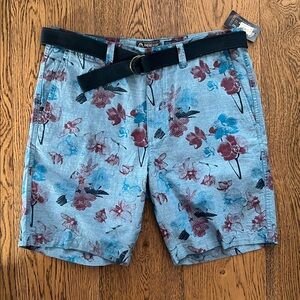 American Rag 100% Cotton Blue Floral Slim Fit Shorts with Belt size 34